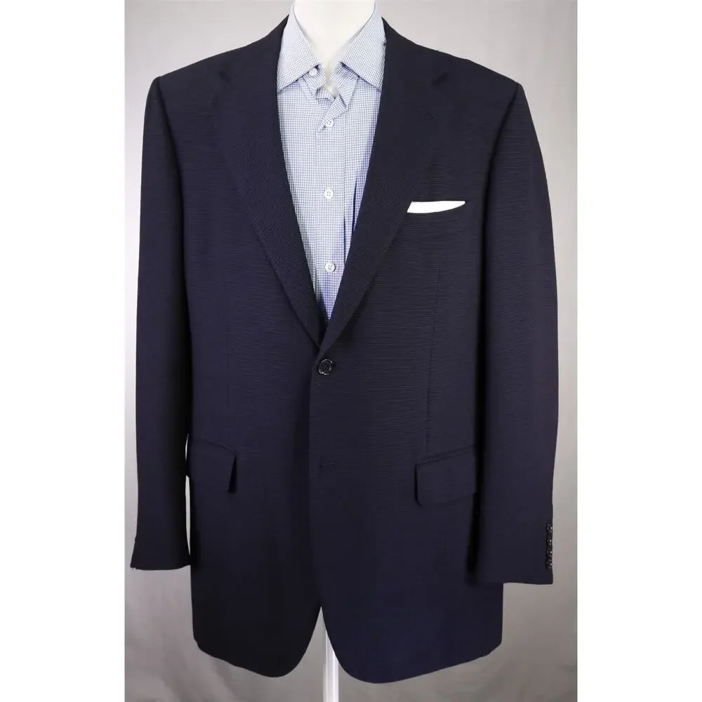 Luciano Barbera Navy Blue Knit Woven Wool 2-Btn Sportcoat Blazer 44L